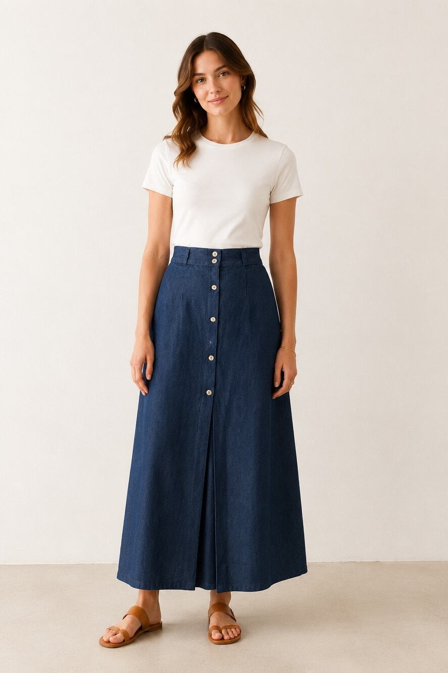 Vintage Deadstock Chaysbro Big A Jeans Denim Button-Front Maxi Skirt Size 10 USA